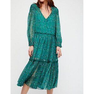 Free People Green Maxi Dress Sheer size Small Boho flaw missing slip fairy